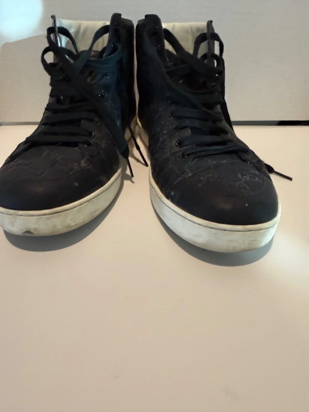 GUCCI Signature Hi Top Sneakers Black Leather 10 US
